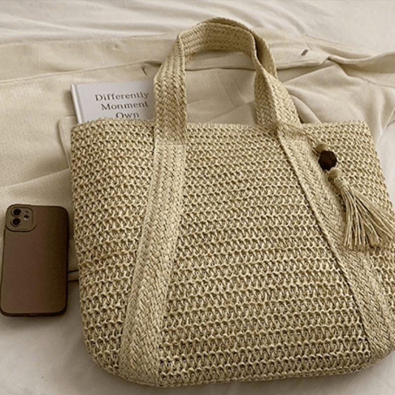 Vintage Straw Beach Tote Bag - Large Capacity Summer Woven Daily Versatile Handbag