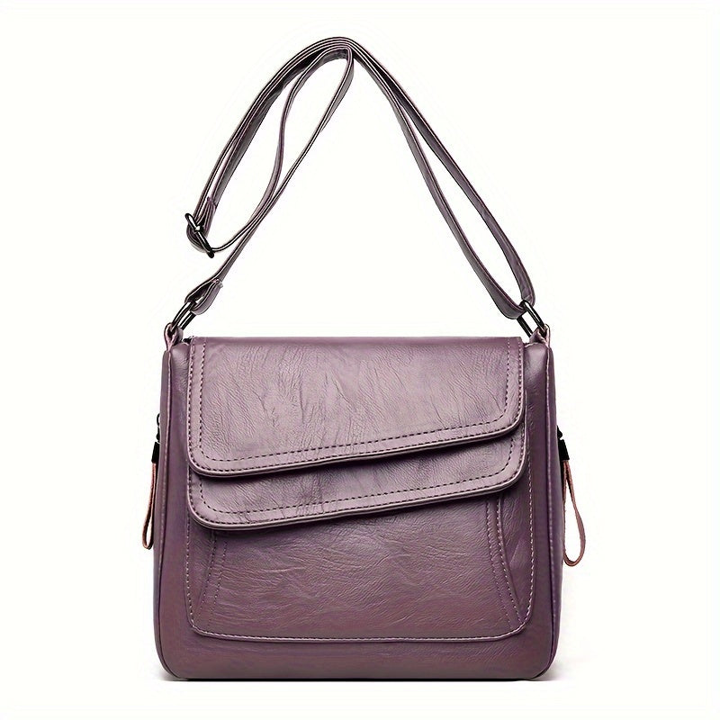 Double Flap Crossbody Bag - Trendy Soft Faux Leather Simple Travel Purses