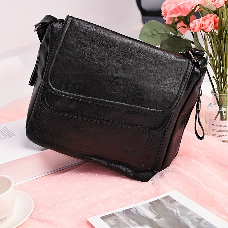 Double Flap Crossbody Bag - Trendy Soft Faux Leather Simple Travel Purses