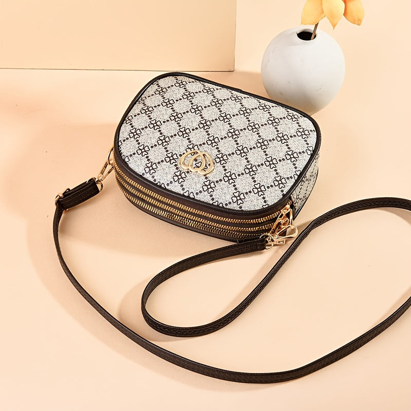 Three Layer Zipper Shoulder Bag - Small Round Mobile Phone Crossbody for Mother