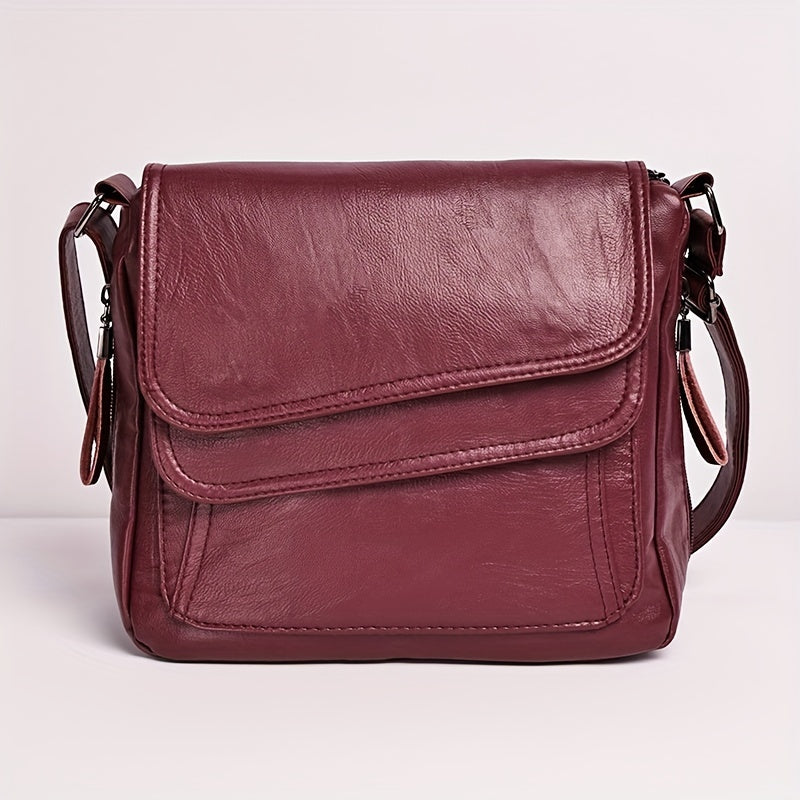 Double Flap Crossbody Bag - Trendy Soft Faux Leather Simple Travel Purses