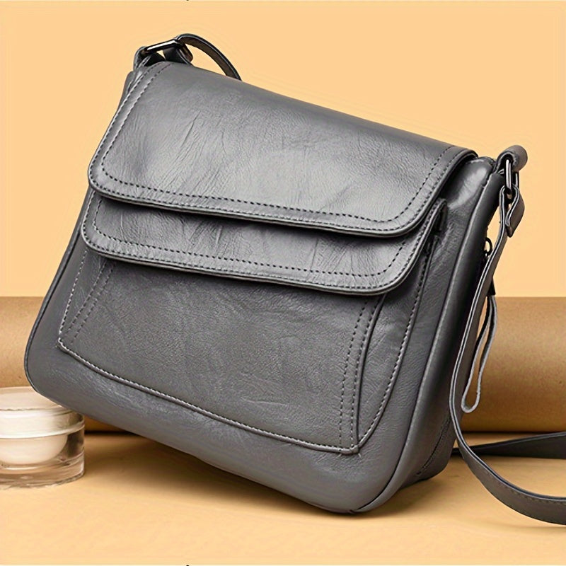 Double Flap Crossbody Bag - Trendy Soft Faux Leather Simple Travel Purses