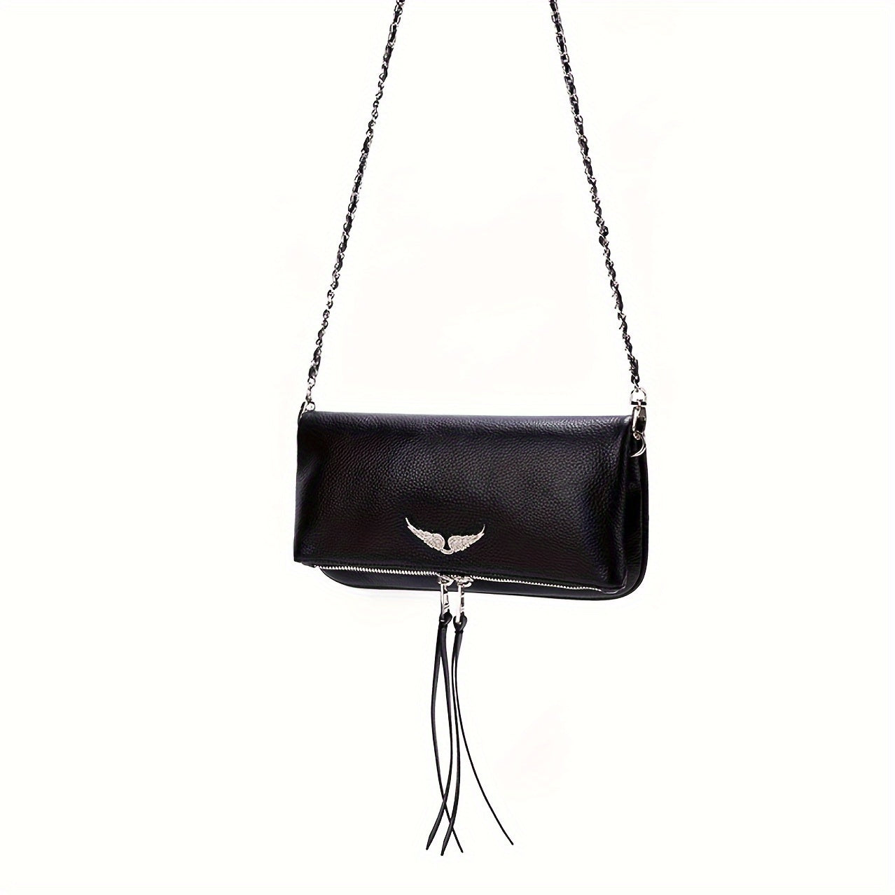 Wing Decor Shoulder Bag - Fashionable Chain Genuine Leather Flap Handbag