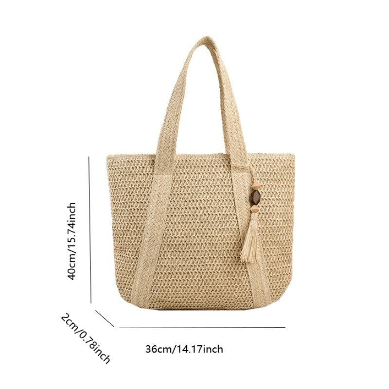 Vintage Straw Beach Tote Bag - Large Capacity Summer Woven Daily Versatile Handbag